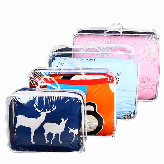 High Quality Custom Clear PVC Vinyl Soft Edg Wire Heated Seal Tote Bag with Zipper Plastic Bags for Bedding Home Textile Comforter Blanket Quilt Duvet Pillow