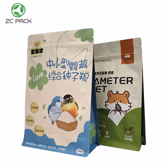 Custom Logo Design Print Flat Bottom Chicken Coffee Pet Treat Cat Dog Litter Packaging Stand up Ziplock Pouch